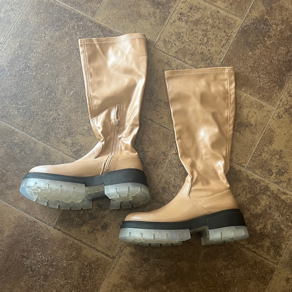 Nasty Gal - Ice Sole Knee High Faux Leather Boots size 7-7.5